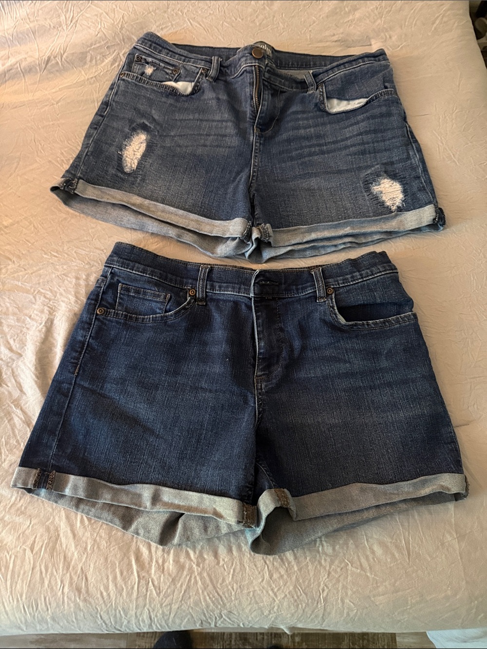 New York & Company Dark Blue Distressed and Classic Denim Shorts
